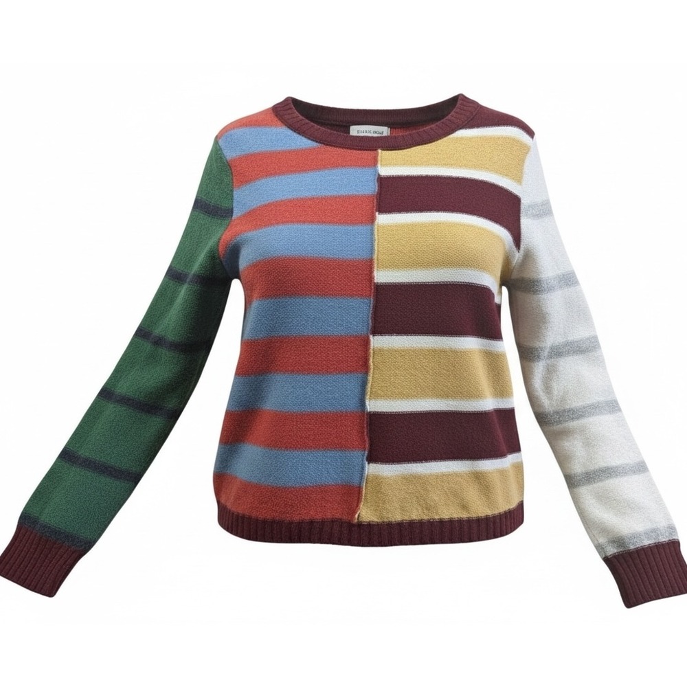 American Eagle Colorblock Striped Knit Sweater Multi Color Patchwork Crewneck XS